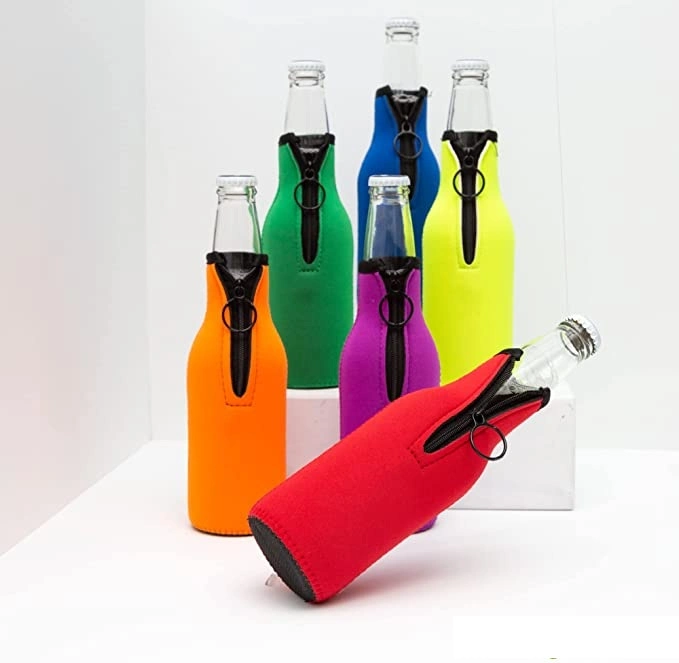 Beer Bottle Cooler Sleeves with Ring Zipper Collapsible Neoprene Insulators for 12oz 330ml Bottles Party Drink Coolies