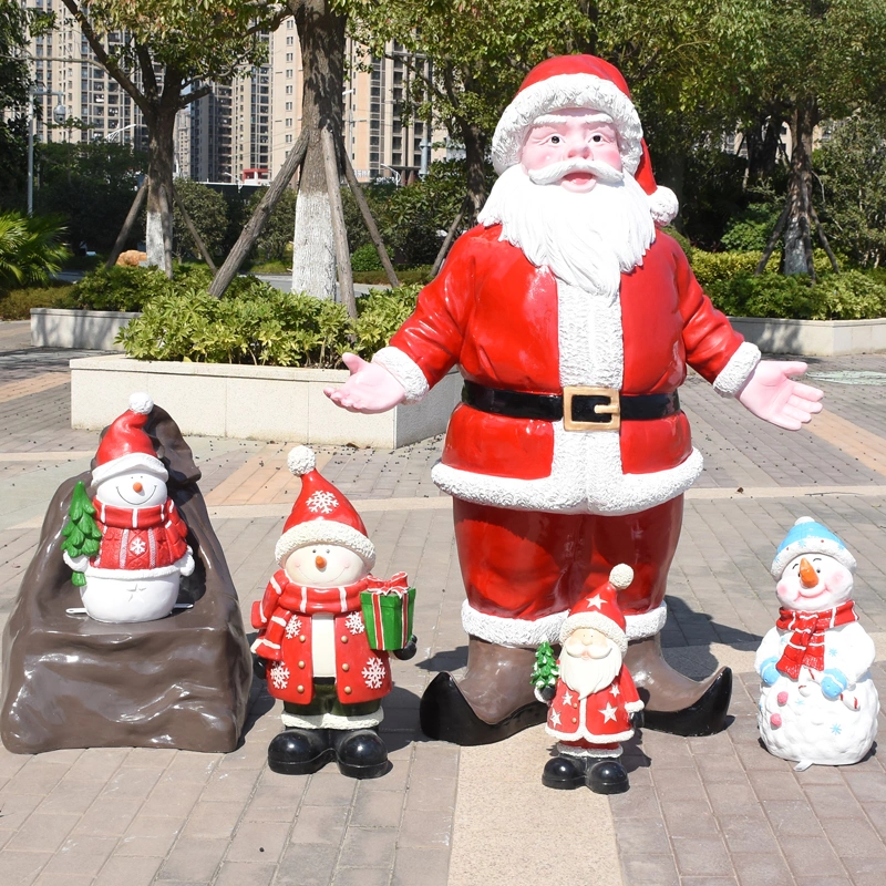 Waterproof Outdoor Christmas Decoration Fiberglass Resin Santa Claus with Gift Box Statue for Sale