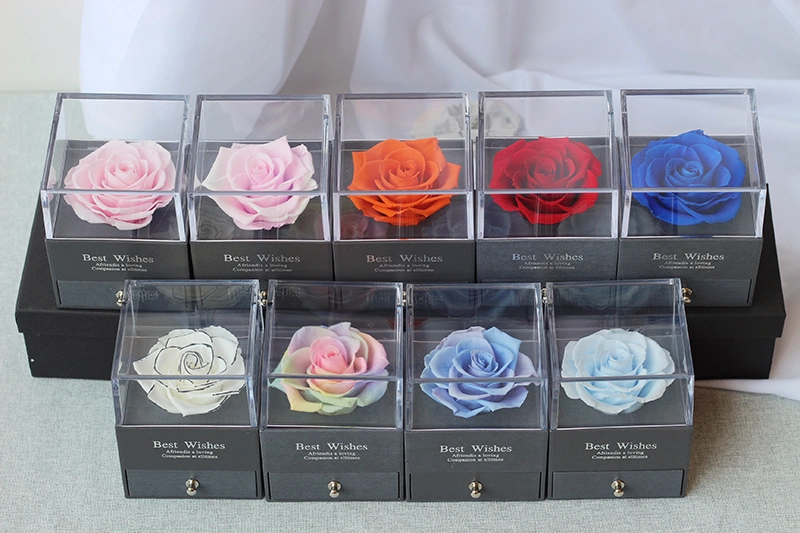 Christmas Decoration Preserved Roses Flowers in Acrylic Box Creative Gifts for Valentines Day