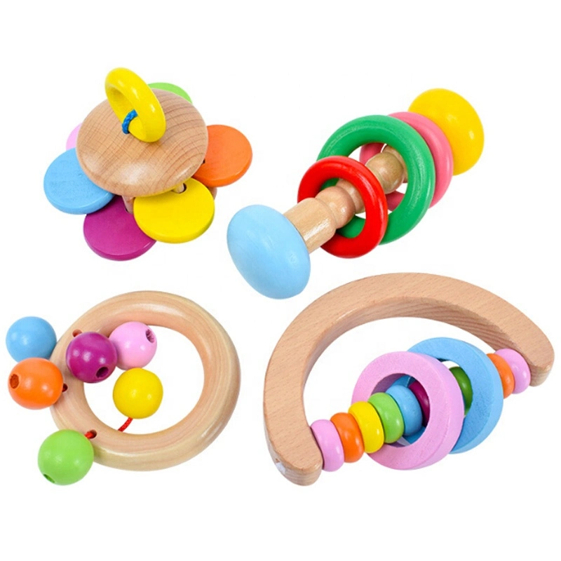 Wood Baby Toys Rattles Baby Bed Hand Bell Rattle Toy Handbell Musical Educational Instrument Toddlers Rattles Teether