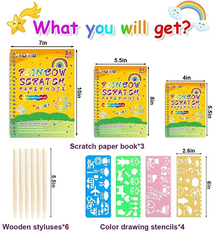 Scratch off Art Notebook Crafts Gift for Kids Ages 3 4 5 6 7 8 9 10 Girls Boys Birthday Halloween Christmas Party Games DIY Favor Activity