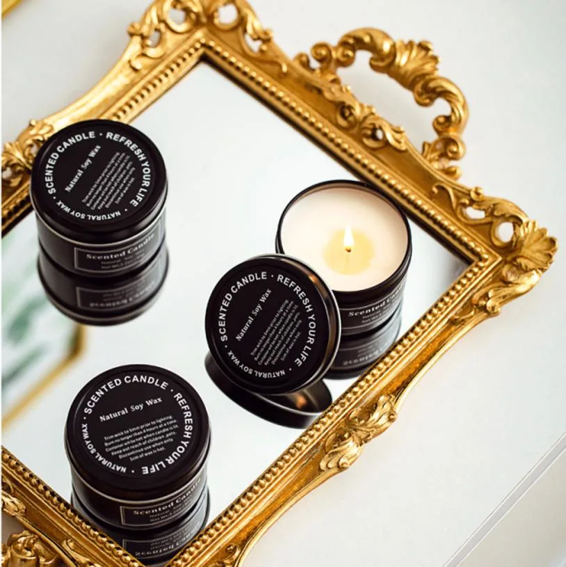 Ins Style Simple Black Tin Aromatherapy Scented Candle Cup Creative Valentine′s Day Christmas Gift