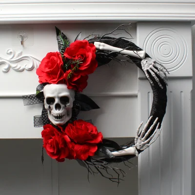 Artículo aterrador Calavera Rosa roja Fantasma Corona de mano para regalo de fiesta de Halloween