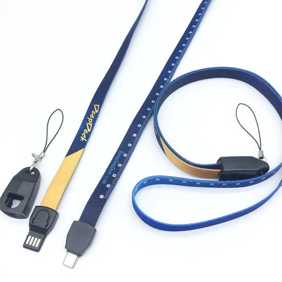 Precio al por mayor Nueva promoción Regalo USB Cordón Correa para el cuello Cargador Cable Cordones Tipo C 3 In1 Cable de datos para teléfono