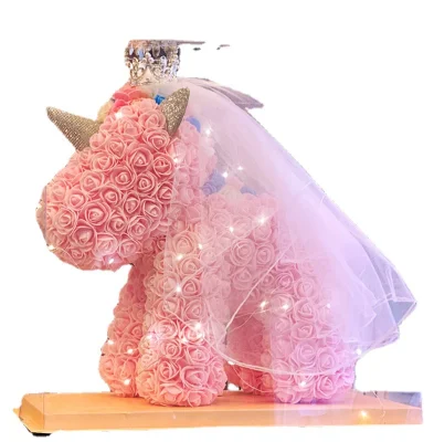 Comercio al por mayor PE Rose Unicornio con Corona Regalo Navidad Día de San Valentín Cumpleaños Festival Decoración Regalo