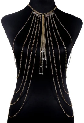 Cadena del cuerpo Collar de borlas de oro en capas Joyería de moda Sujetador de la cintura del vientre Bikini caliente Arnés de playa Festival de aniversario Regalo para mujeres Lady Girls