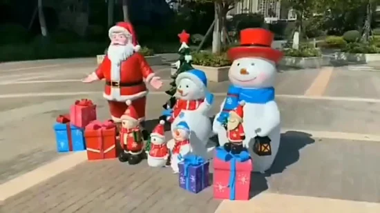 Decoración de Navidad al aire libre impermeable resina de fibra de vidrio Santa Claus con estatua de caja de regalo para la venta