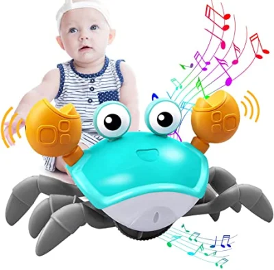 Crawling Crab Baby Toys Juguetes para el tiempo boca abajo, evitan automáticamente los obstáculos Cangrejo de juguete Juguetes para bebés con música y se iluminan Juguetes interactivos para bebés Juguetes para bebés