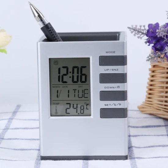 Reloj multifuncional Portalápices Despertador digital Pantalla de temperatura para la venta
